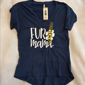 Navy Blue V-Neck 'Fur Mama' T-Shirt